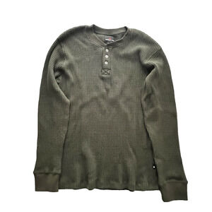 American Giant Waffle Long Sleeve Henley Mens Large Deep Olive Shirt Slim Knit